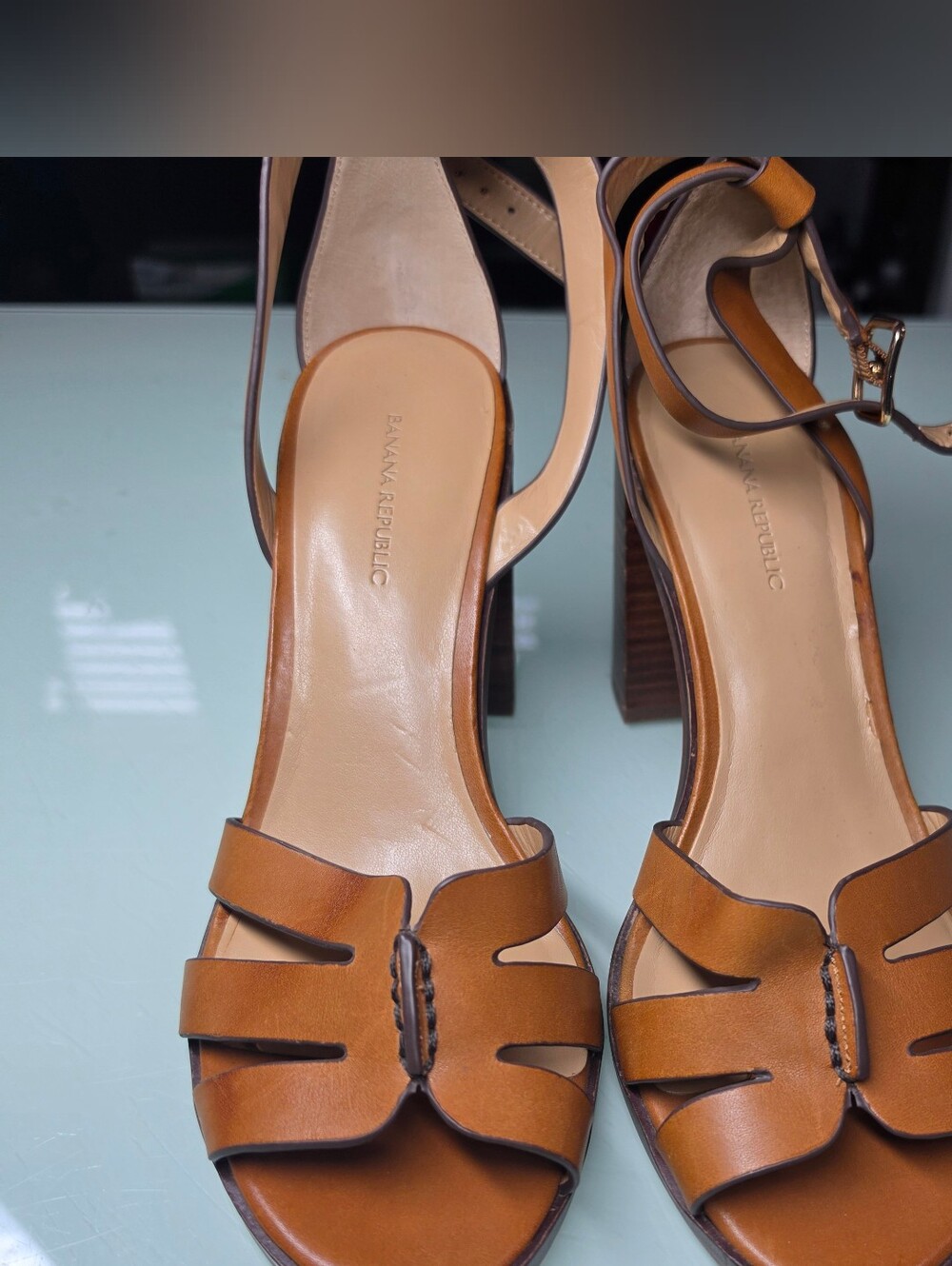 Banana Republic Brown Leather Block Heel Sandals Size 8.5 - Picture 4 of 9